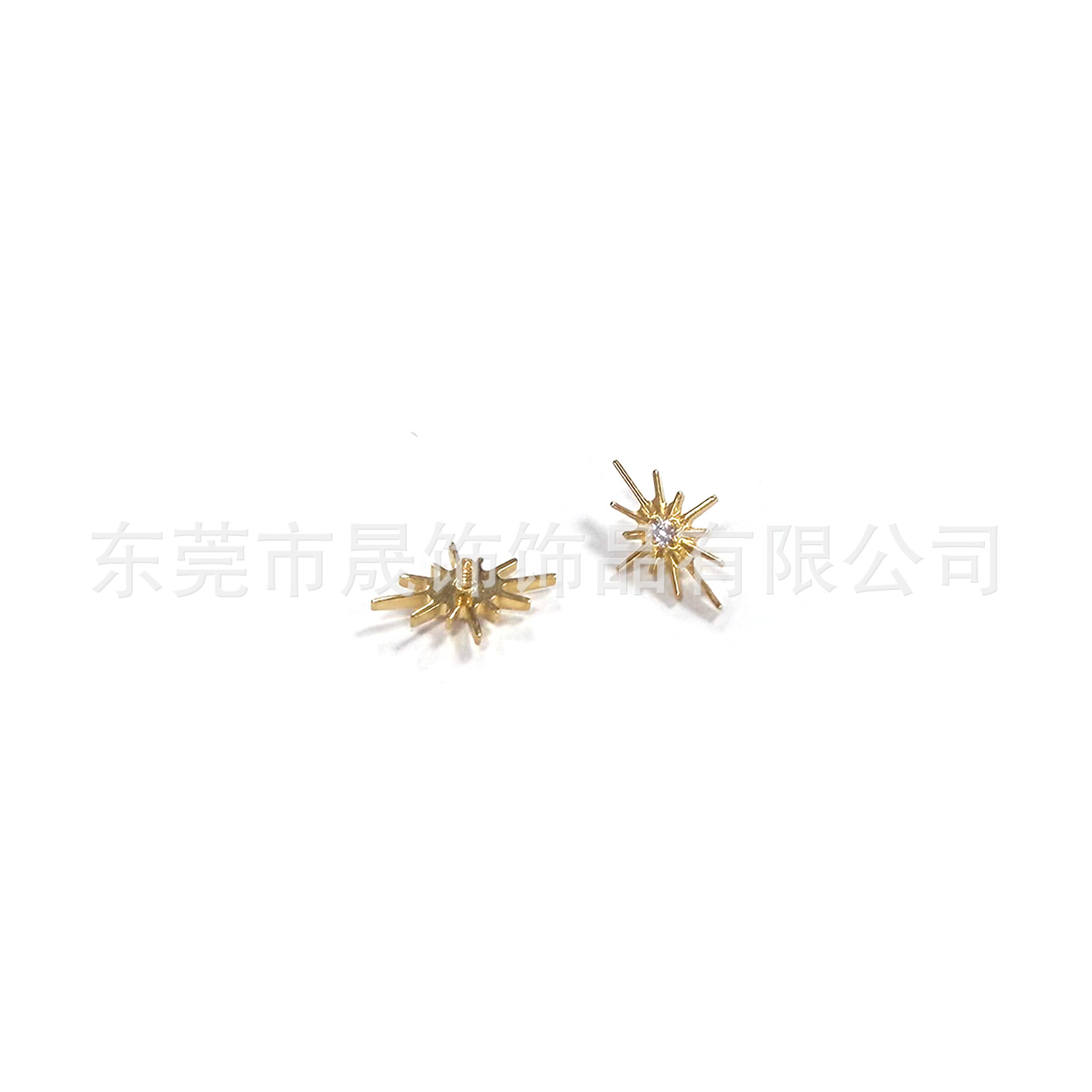 F136钛合金镀金放射星耳钉镶5A锆石耳骨钉G23钛内螺纹穿刺饰品头