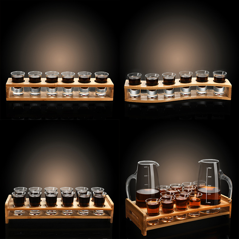 Creativo doméstico comercial licor de bambú taza de madera taza de vino pequeña bandeja de almacenamiento de licores de estilo chino taza de vino un soporte de taza
