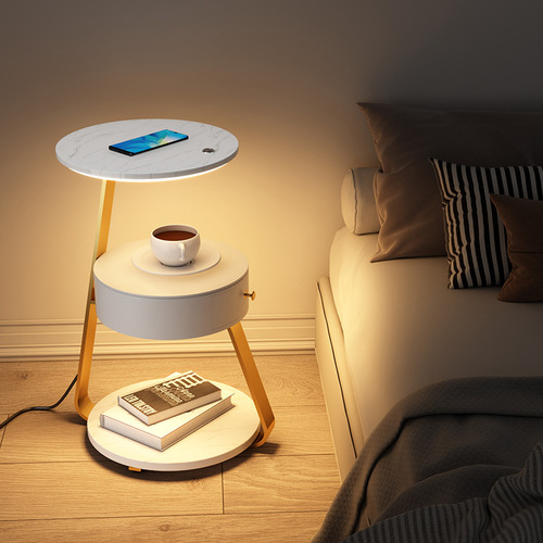 Creative bedroom floor lamp wireless charging living room shelf coffee table lamp design sense sofa bedside table integrated