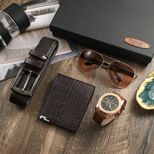 Men's Watch Business Gift Set Holiday Birthday Gift Wallet Belt Watch Sunglasses Set 4pcs/set