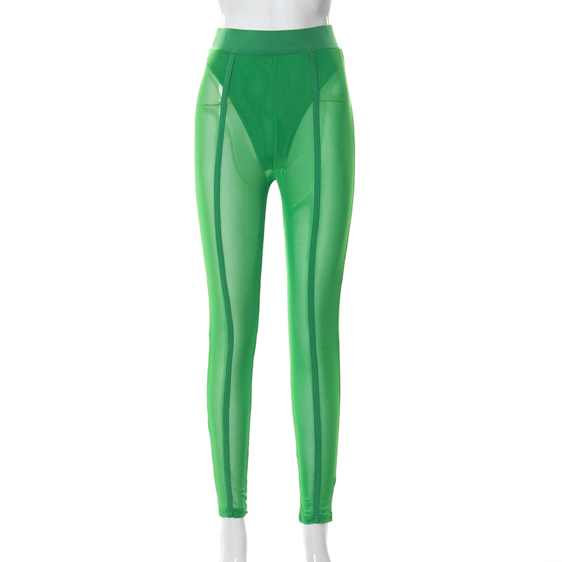 Damenbekleidung Frühling und Herbst sexy durchsichtiges Mesh hohe Taille Hüfte Hebe schlanke Sport-Freizeithose_voghion.com