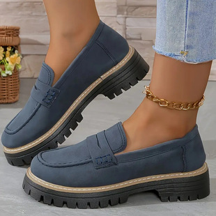 2025 New Spring and Autumn Loafers plus size Casual Sandy British Style Women's Shoes Thick Heel Thick Sole Foreign Trade Retro Women's Shoes