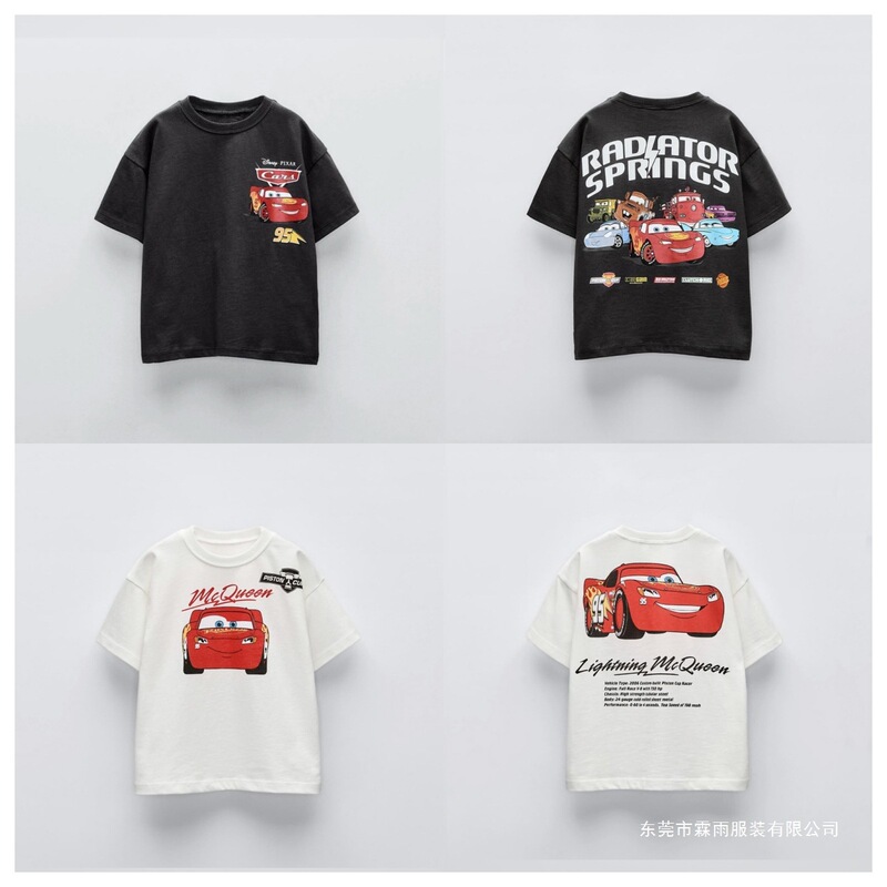 Potdemiel Summer Kidsren's T-Shirt Short-Sleeved Tops Cartoon Car Pixar Lightning Mcqueen Printed Boy's Clothing