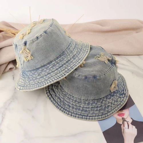 Vintage distressed cowboy fisherman hat for women summer street holey sunshade sunscreen bowl hat for men fringed versatile cloth hat