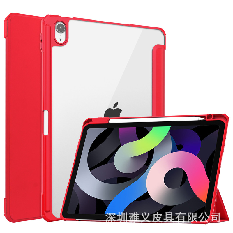 ipad protective case 10.9 inch flat protective case TPU transparent air4 tri-fold smart sleeping leather case with Pen slot