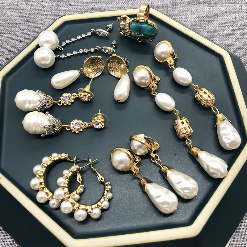 16g Weight Alloy Ear Needle Material Earrings Classification Anniversary Occasion Imitation Pearl, Alloy Material Printing Pattern Women'S Gender Vacation, Simple Style Style Silver Color Vacation Simple Style Printing Imitation Pearl Alloy Earrings 无
