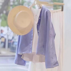高端国风时尚新中式蓝色圆领开衫女秋衬衫2025春秋季新款女款上衣