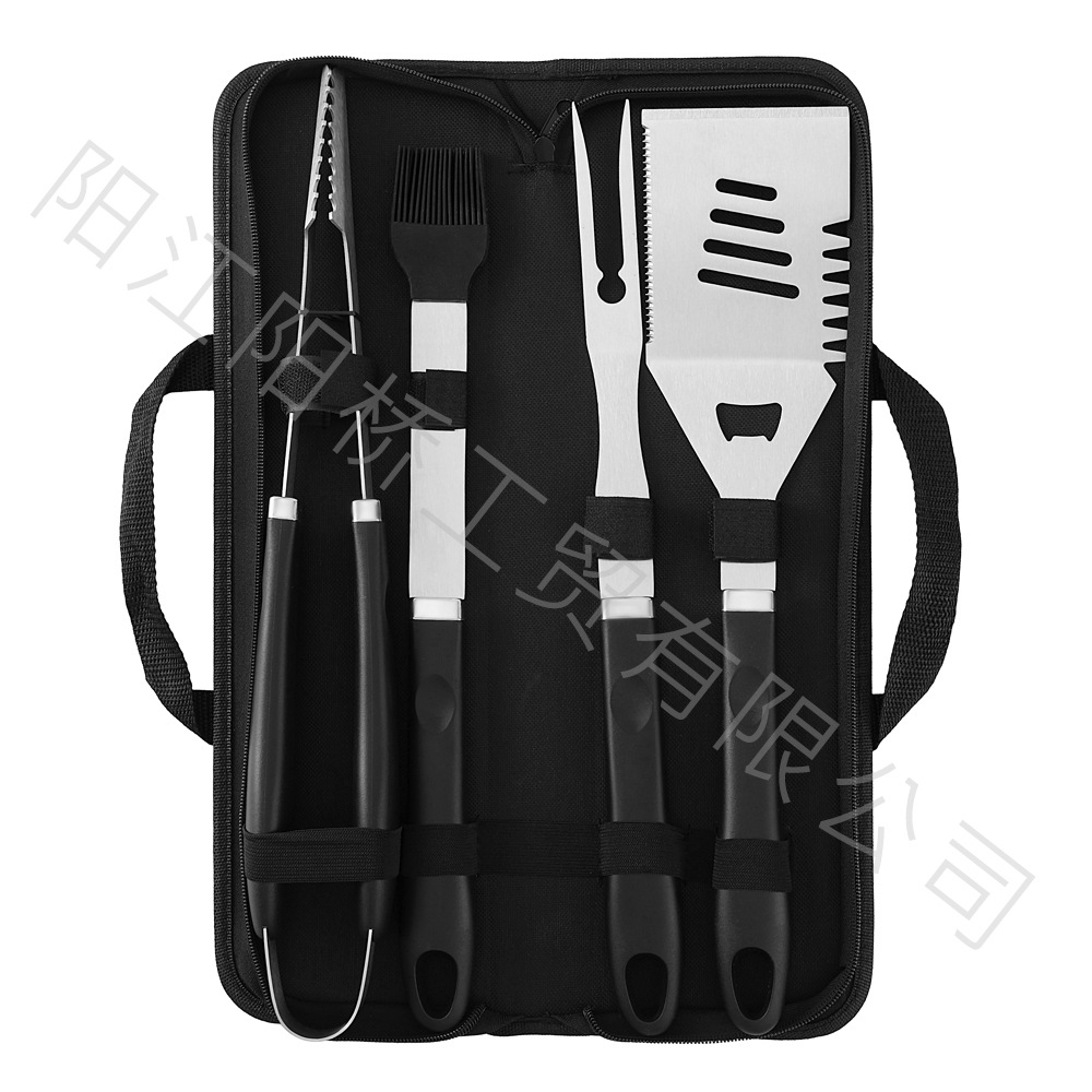 Fabricante de acero inoxidable transfronterizo en stock conjunto de herramientas de barbacoa camping horquilla de barbacoa cascada bolsa de almacenamiento combinación de parrilla