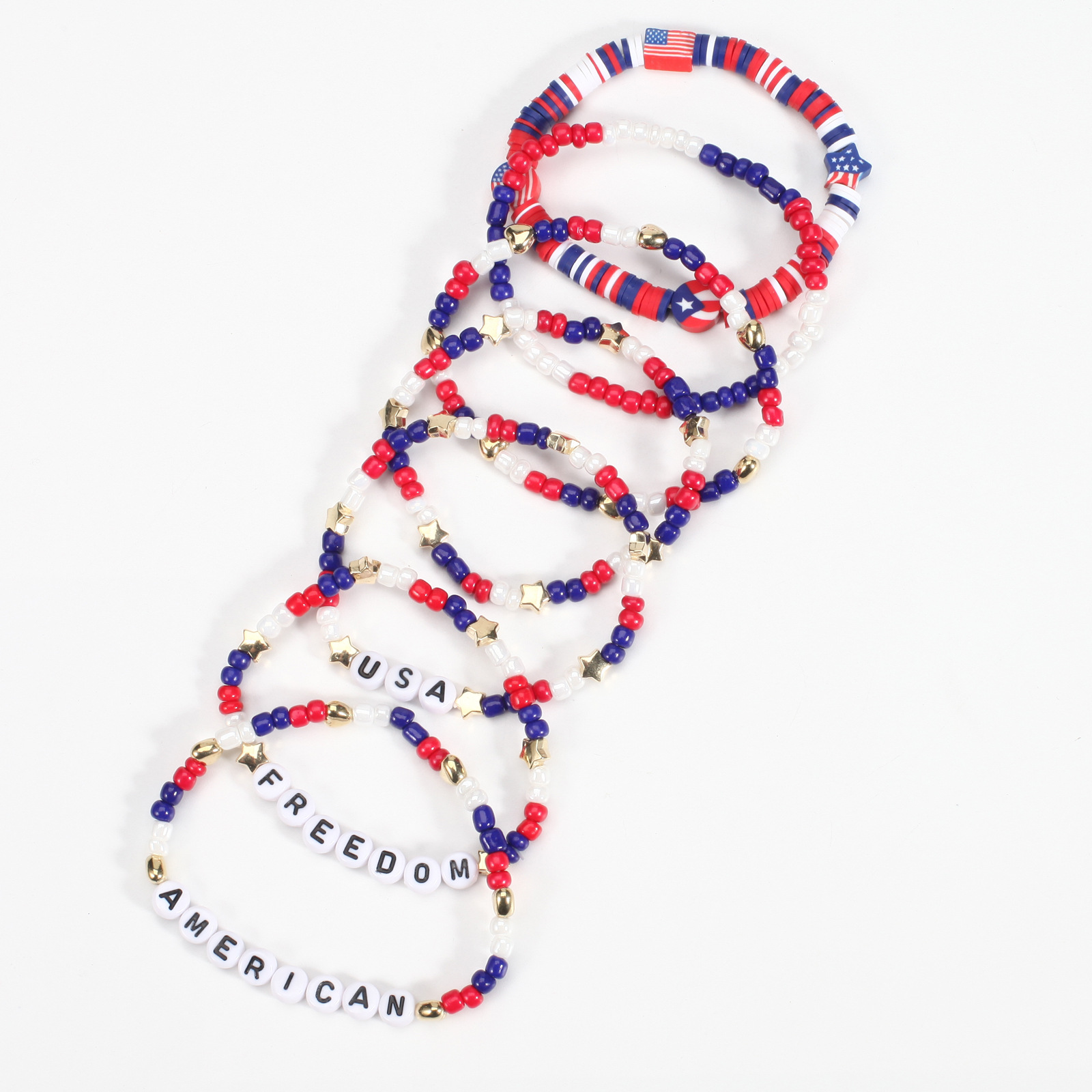 Wholesale Jewelry Simple Style Classic Style American Flag Soft Clay Beaded Bracelets display picture 6