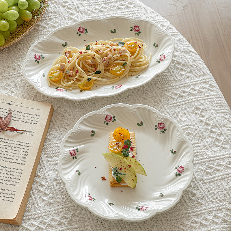 Mooney French Rose High-Looking Girly Heart Plate Fresh Special Pasta Dessert Snack Cake Tableware Mooney French Rose High-Looking Girly Heart Plate Fresh Special Pasta Dessert Snack Cake Tableware