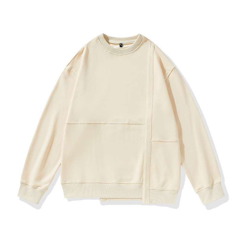 High-quality 320g cotton sweatshirt for men, suitable for spring and autumn, casual round-neck pullover with dropped shoulders and patchwork design, can be worn in two ways