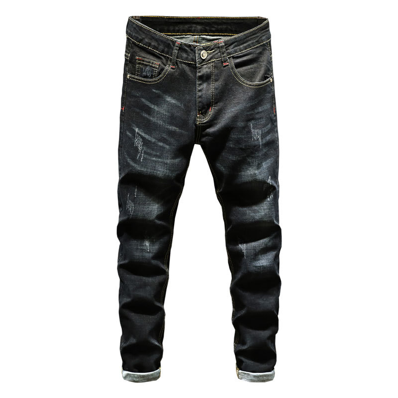 Calidad de los hombres pantalones vaqueros luz lujo casual marea calle slim fit moda boutique en stock jeans rectos
