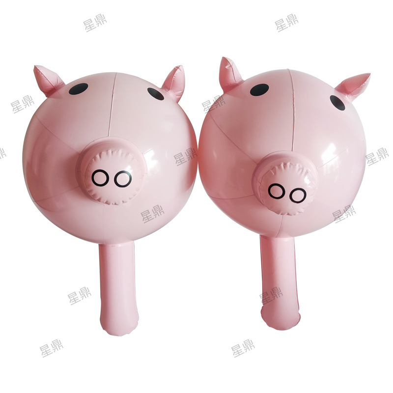 사이버 연예인 풍선 장난감 고기 색 pvc 돼지 휴대용 스틱 스톨 만화 풍선 장난감 색 풍선 돼지 머리 스틱