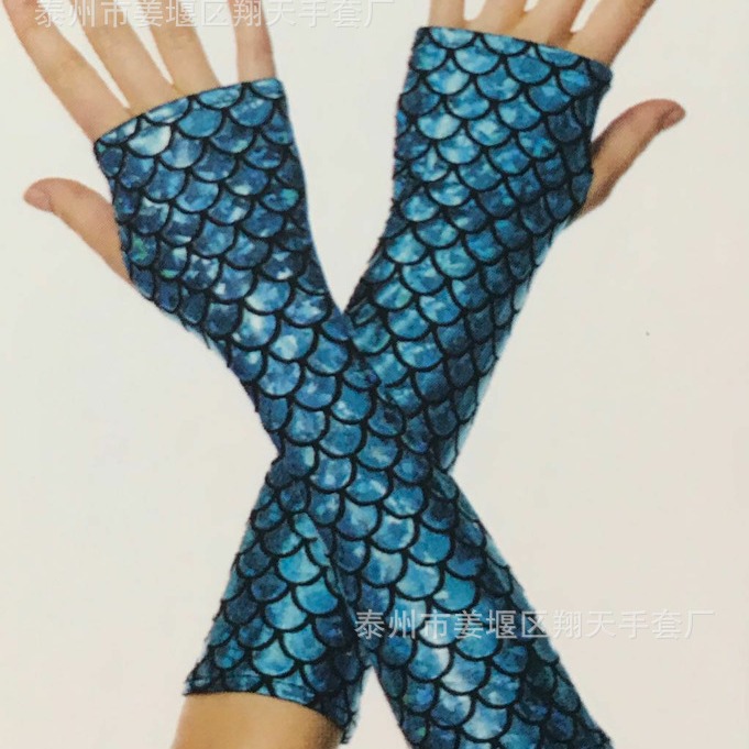 Accesorios de vestir cambio de color colorido vestido de sirena Halloween etapa de rendimiento escamas de pescado guantes sin dedos