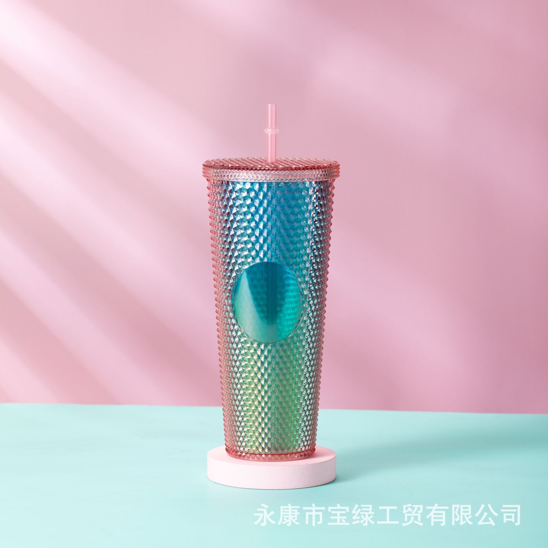 Taza de Plástico de Doble Capa 710ml, con Sorbete, Diseño Diamante/Durian, Transfronteriza