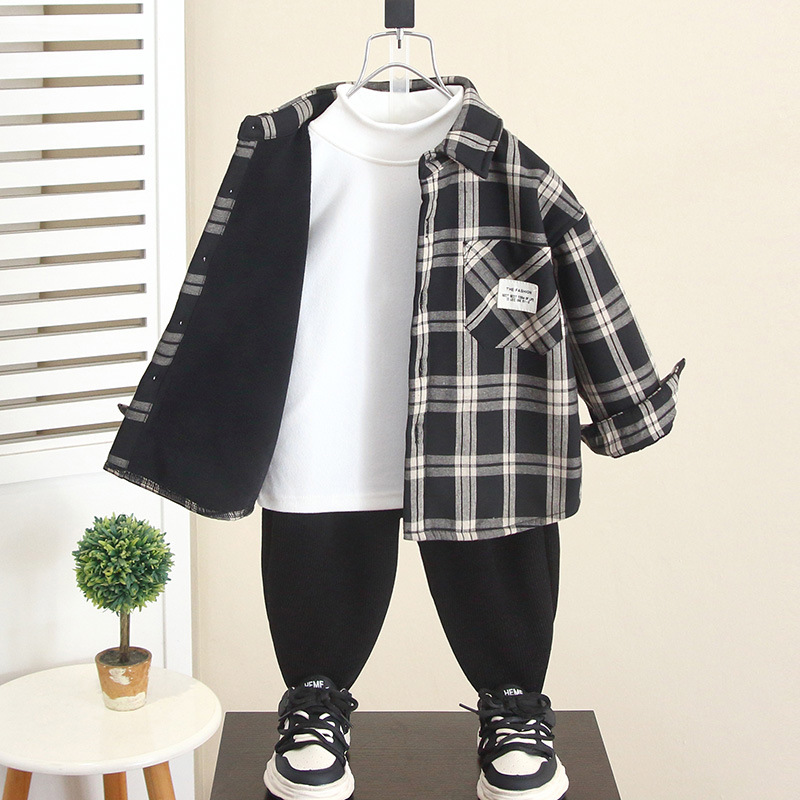 6922 niños más camisa de terciopelo 2025 invierno nuevo bebé camisa a cuadros engrosada de una pieza de terciopelo ropa infantil casual