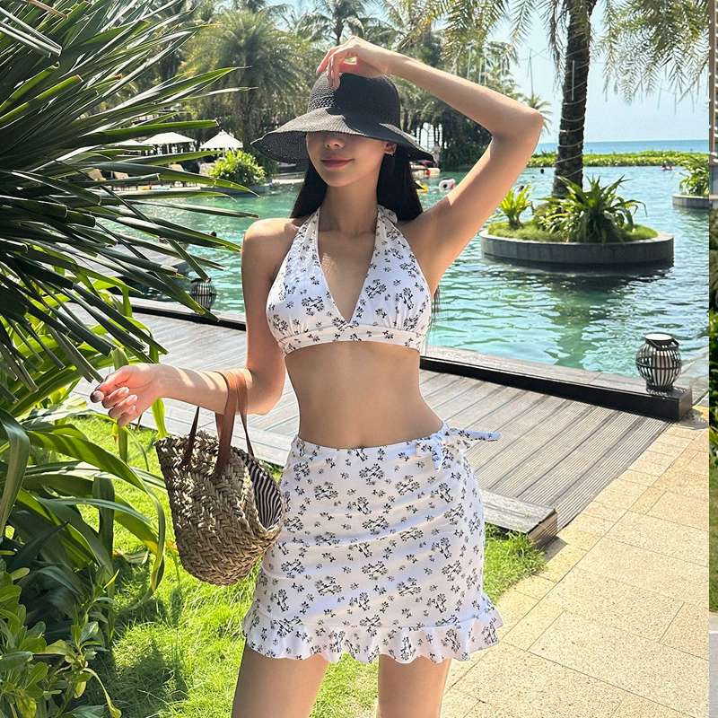 Split swimwear, brand set, European style, 3 piece set, floral print, internet celebrity