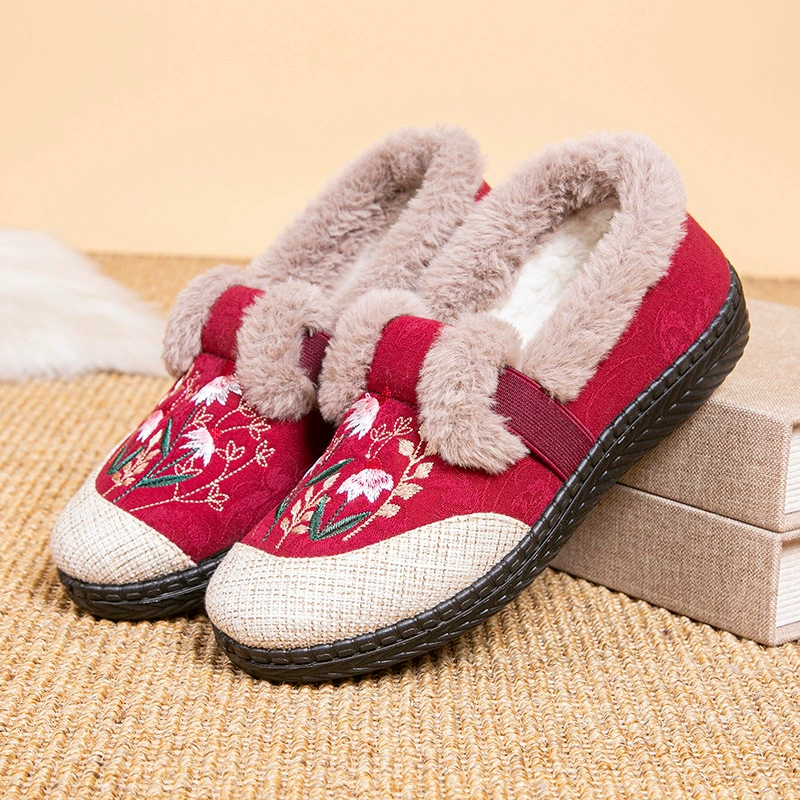 Зимние новые старые Пекинские хлопчатобумажные туфли на флисовой подкладке Утолщенные мягкие нижние туфли среднего возраста и пожилые матери обувь натуральная шерсть женские хлопчатобумажные сапоги производителей оптом