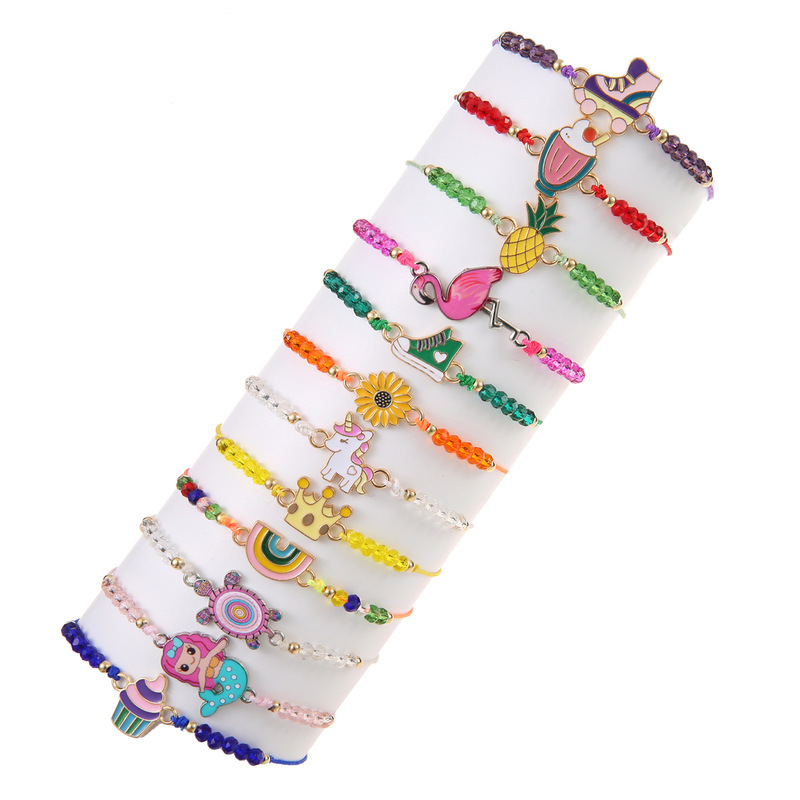 Amazon New Rainbow Unicorn Children's Woven Bracelet European and American Pineapple Crown Mermaid Little Girl Bracelet
