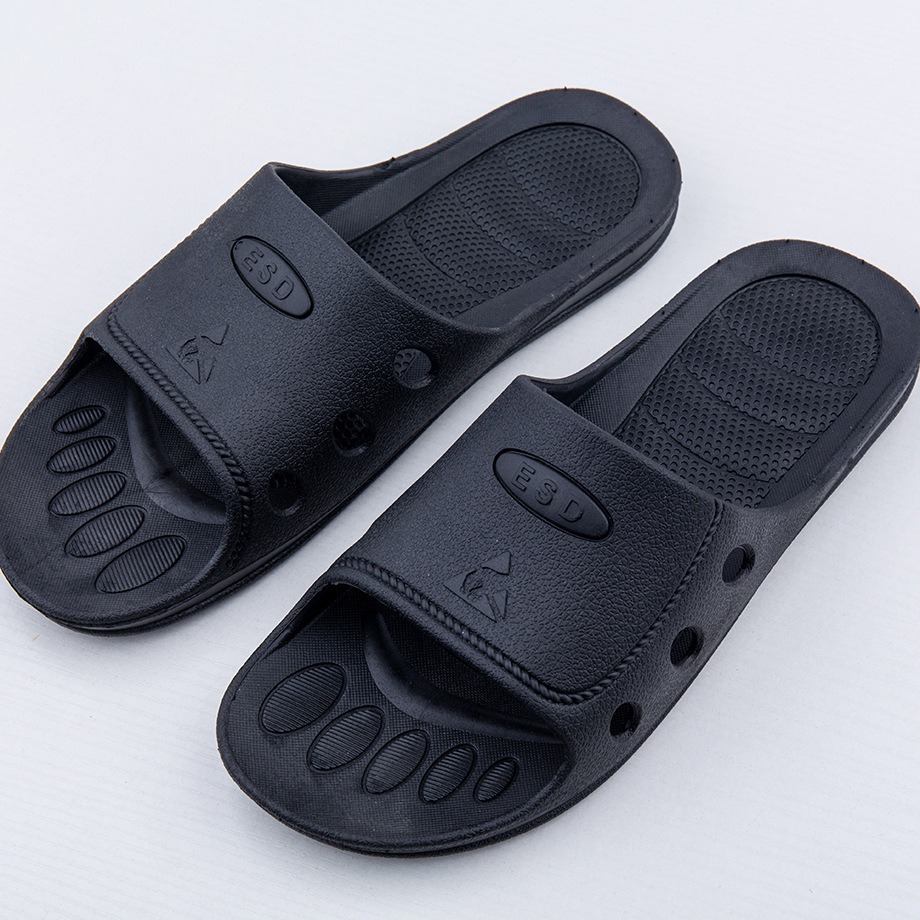 SPU黑拖六孔交叉防静电拖鞋无尘车间夏季