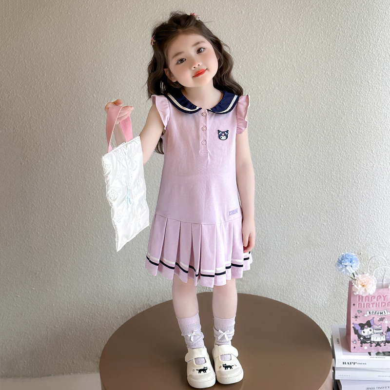 Girls' dress Summer 2025 New Children's Western Style Curomi Polo Collar Skirt Baby's Summer Princess Dress