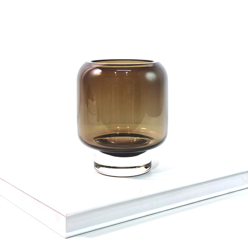 Vaso de vidrio gris nórdico vertical sala de estar mesa de comedor transparente arreglos de flores secas modelo de sala de decoración de vasijas de vidrio