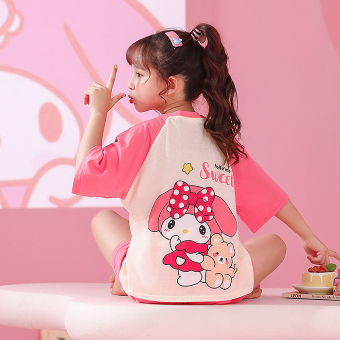 Verano niñas pijamas algodón peinado fino traje de manga corta niños niñas estilo occidental grande lindo homewear