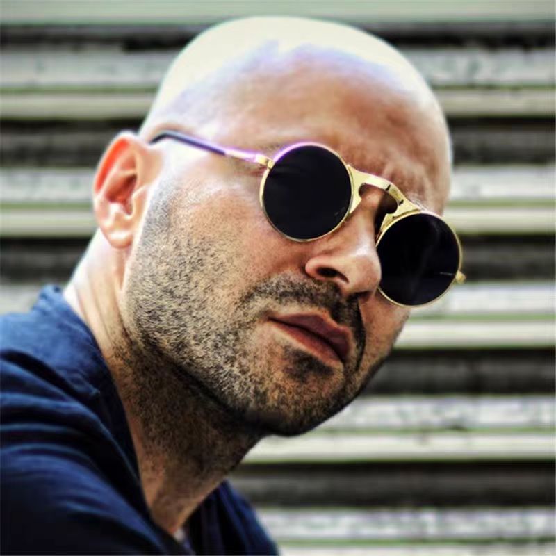 新款复古金属朋克蒸汽翻盖太阳镜 翻盖墨镜男女款潮人太阳镜3057