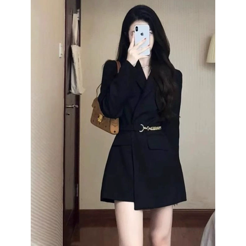 Черное платье-блейзер в стиле Little Chanel Hepburn, ранняя весна 2025, новый женский комплект одежды для миниатюрных размеров