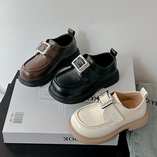 Children's 2025 Spring and Autumn New British Style Black Small Leather Shoes Girls' Fashion Velcro Loafers Student Shoes