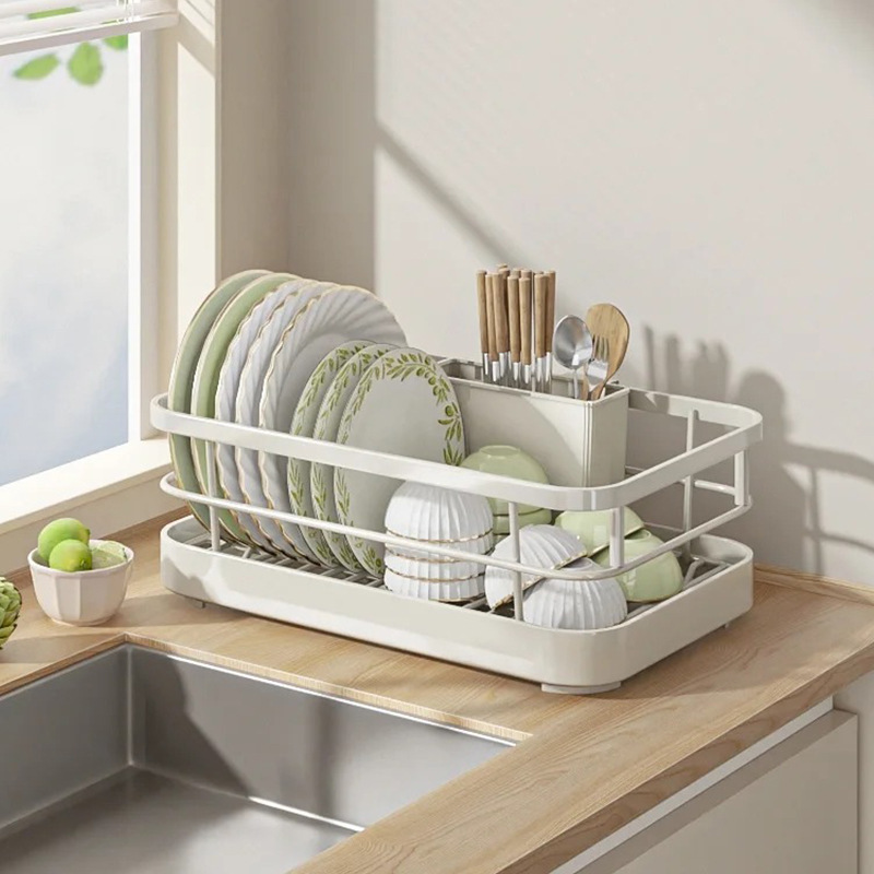 Platos, platos, estantes de drenaje, estantes de almacenamiento para vajilla, encimera, fregadero, estantes de cocina, estantes para platos, cajas de almacenamiento para platos