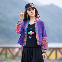 新款复古女装提花棉麻重工绣花短外套开衫 刺绣宽松禅意茶服外套
