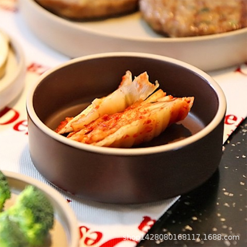 Tazón de arroz de cerámica redonda de arena mate negro puro Tazón de sopa espesa coreana Tazón de sopa dulce Tazón de ensalada Tazón de kimchi especial