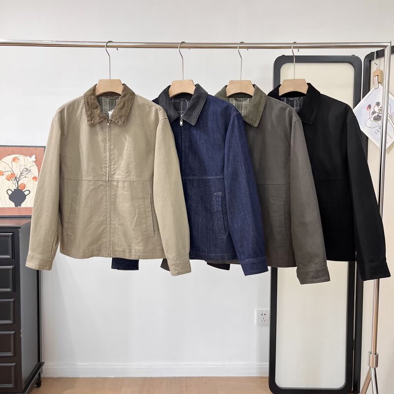 Japanese Casual Zipper Short Jacket Barn Style Lapel Loose Work Jacket 478230/480827