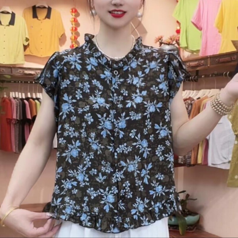 Summer New Thin Lace Collar Short-Sleeved Shirt Floral Shirt Slimming Versatile Comfortable Breathable Casual Top Summer New Thin Lace Collar Short-Sleeved Shirt Floral Shirt Slimming Versatile Comfortable Breathable Casual Top