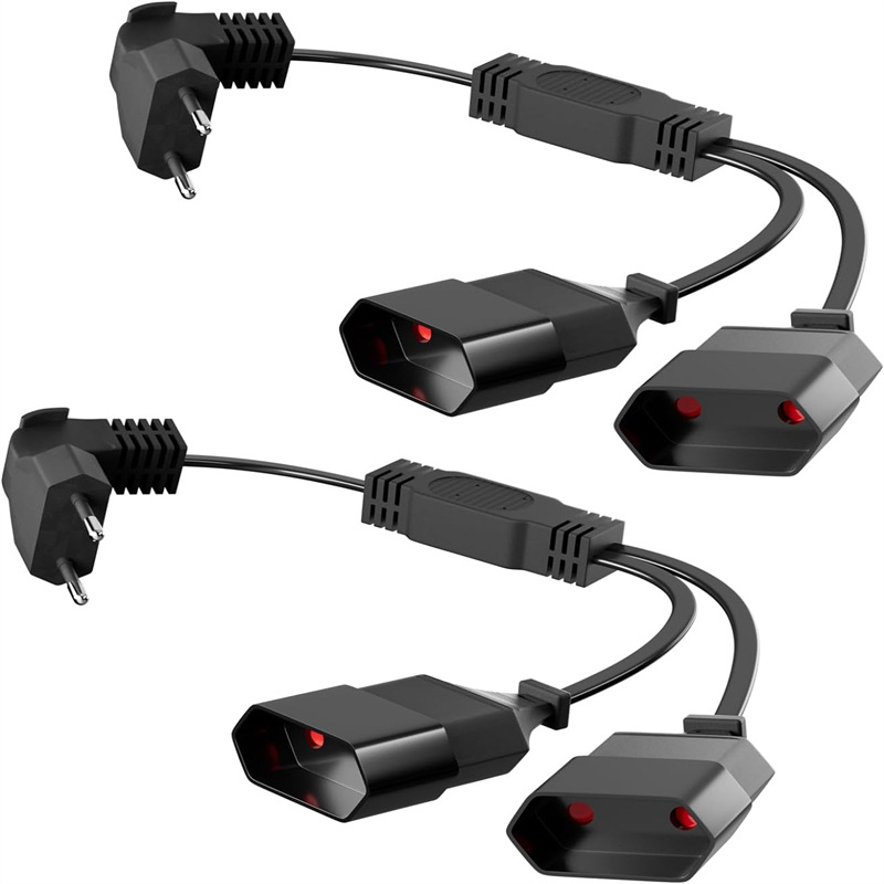 2个电源插座，延长2合1 C型插座欧元插座到欧元插座