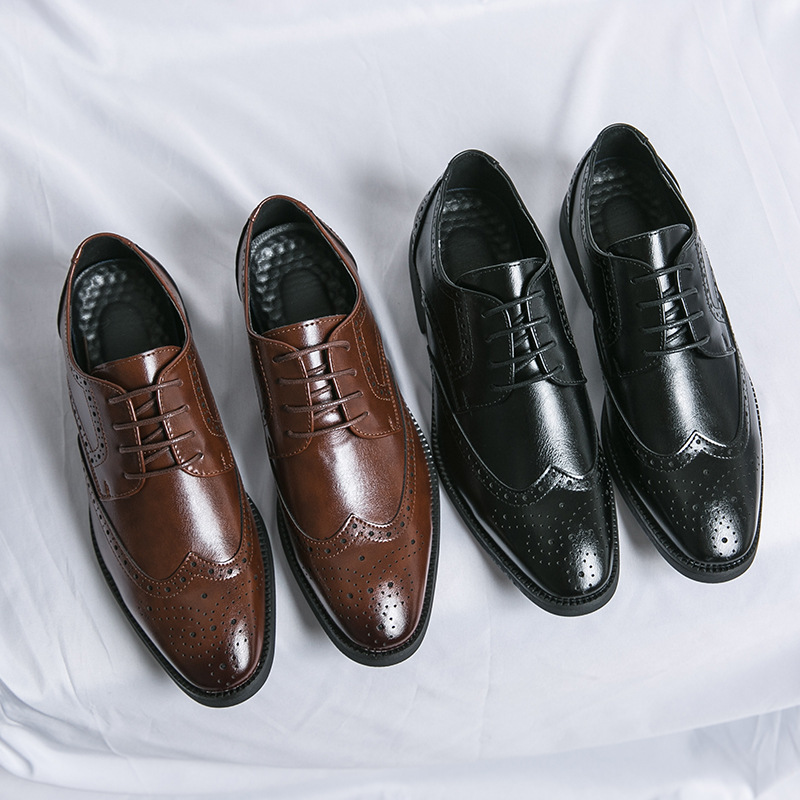 Zapatos de cuero casuales de los hombres del dedo del pie puntiagudo zapatos de cuero genuino británico de negocios de desgaste formal brogue tallado zapatos de los hombres de la capa superior de piel de vaca Derby zapatos image 5