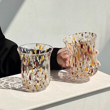 高颜值彩色斑点玻璃杯创意浮雕吹制酒杯小众设计中古水杯果汁杯子