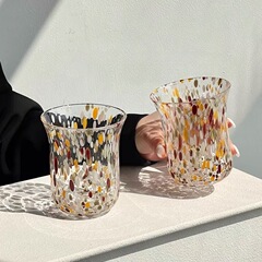 高颜値カラー斑点グラスクリエイティブレリーフ吹きグラス小衆デザイン中古コップジュースカップ