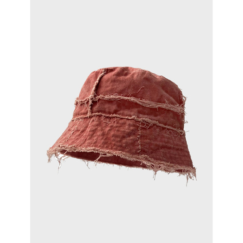 Double-sided Designer Japanese-style Washed Patchwork Frayed Brim Fisherman Hat Face-covering Bucket Hat Distressed Style Vagabond Hat Trendy