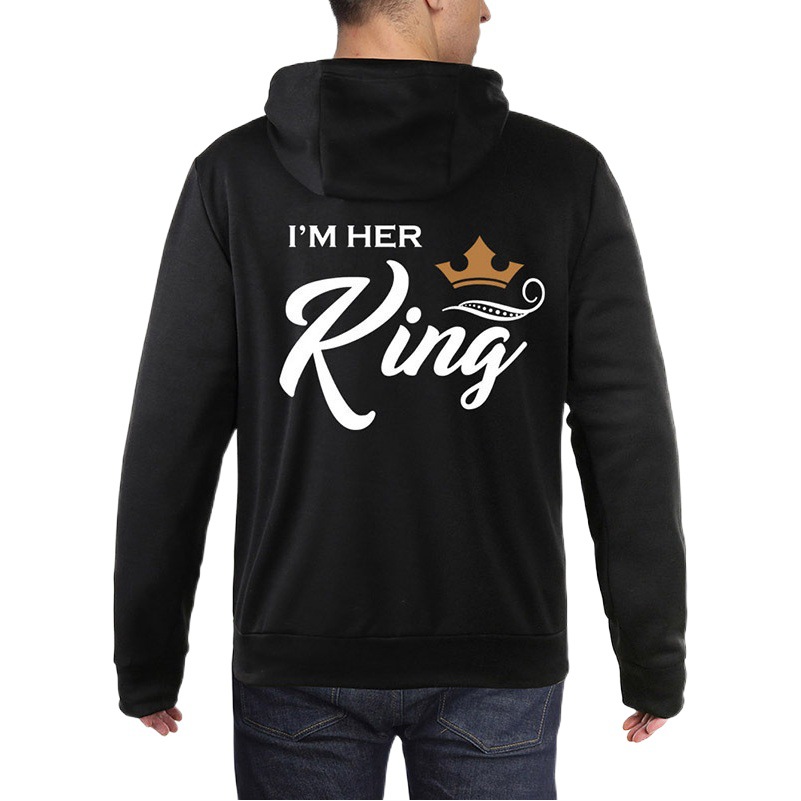 2024Wish AliExpress Couples Her King His Queen Couples Hooded Printed Sweats