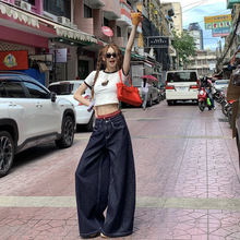 丹宁原色美式宽松阔腿牛仔裤女2025春夏季百搭慵懒休闲拖地直筒裤