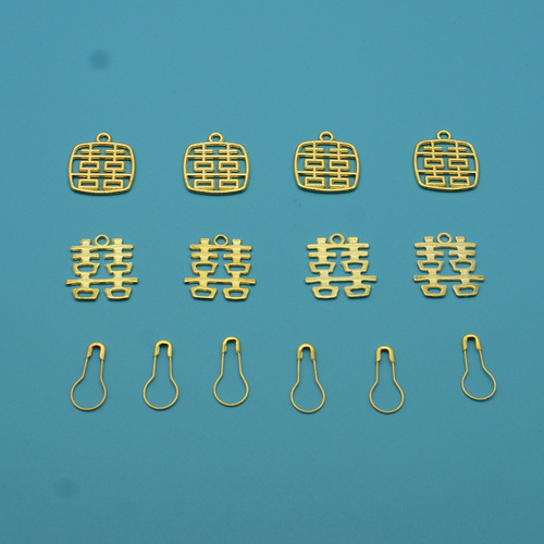 Wedding Celebration Lucky Character Decorations Accessories DIY Handmade Candy Box Candy Bag Retro Alloy Accessories Double Happiness Pendant