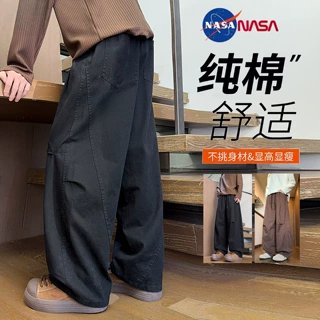 NASA大码纯棉阔腿工装裤男秋季宽松显瘦胖子休闲加肥加大直筒长裤