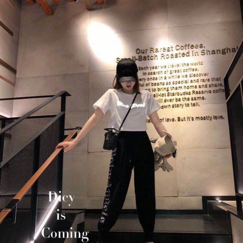 밝은 다이아몬드 스포츠 바지 2021 새로운 여자 가을 및 겨울 올 매치 느슨한 스트레이트 바지 높은 허리 슬리밍 캐주얼 하렌 바지