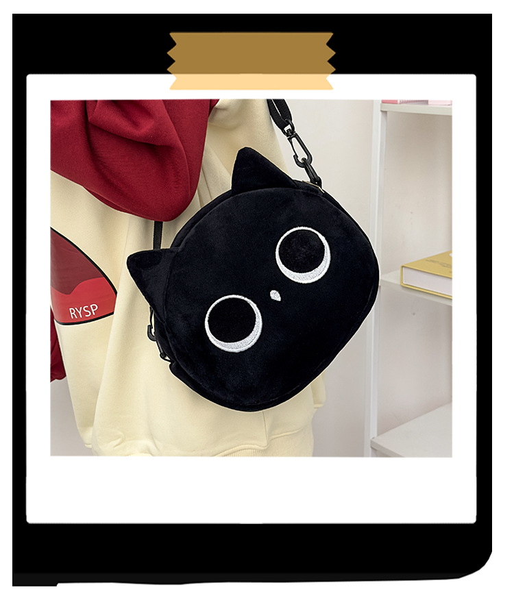 Cartoon cat small bag for women, new autumn and winter popular plush toy bag, Japanese cute crossbody plush bag