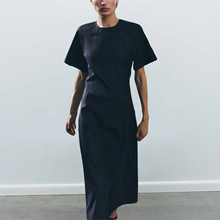 批 秋季新品 女装 欧美风时尚圆领短袖收腰牛仔长款连衣裙2183242