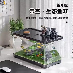 Plastic Transparent Fish Tank Aquarium Acrylic Imitation Glass Gold Fish Tank with Lid Living Room Small Landscape Desktop Tank