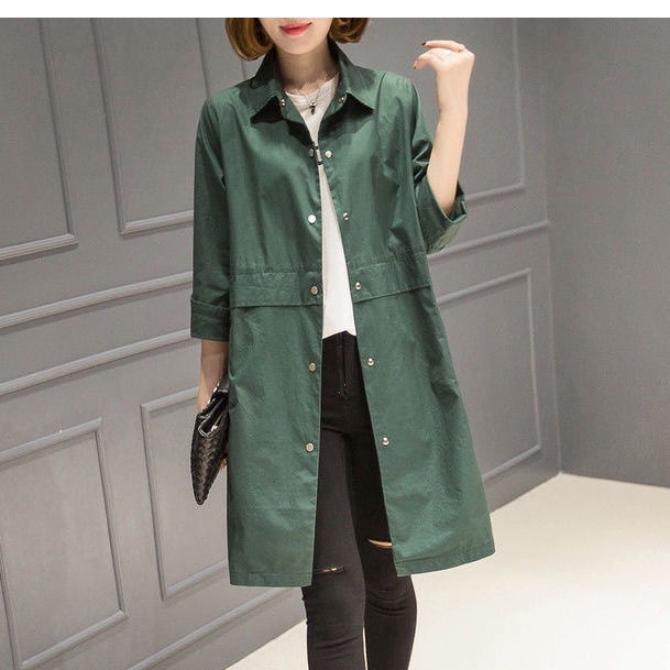 Casual Mid-Length Windbreaker for Women, Autumn 2025 New Loose Fashion Versatile Petite Green Coat