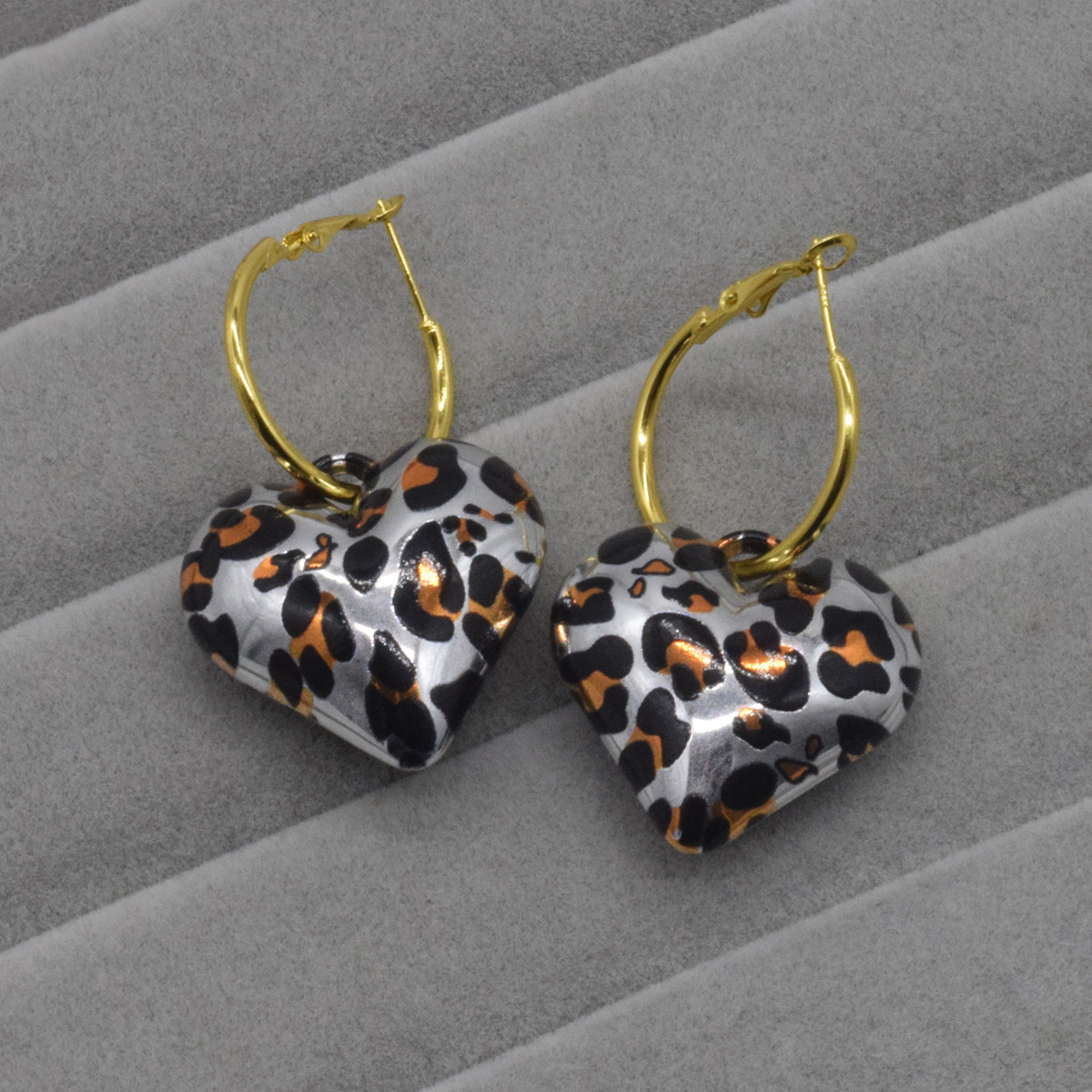 Alloy Material 1 Pair Retro Heart Shape Leopard Alloy Drop Earrings